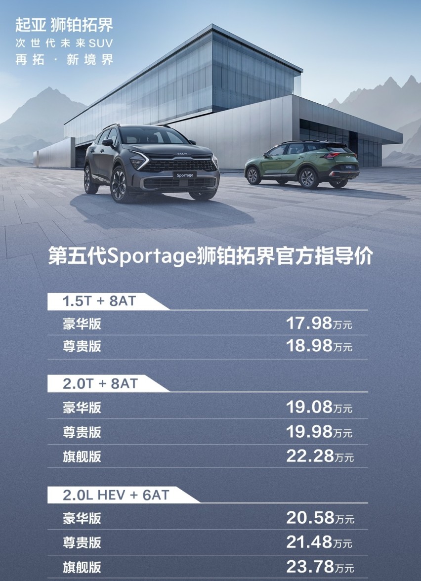 17.98-23.78万，第五代Sportage狮铂拓界正式上市
