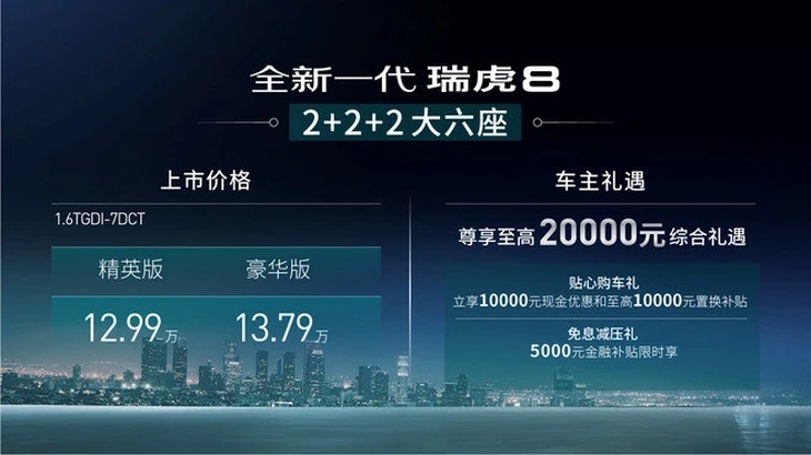 全新瑞虎8六座车型上市 售价12.99万元起