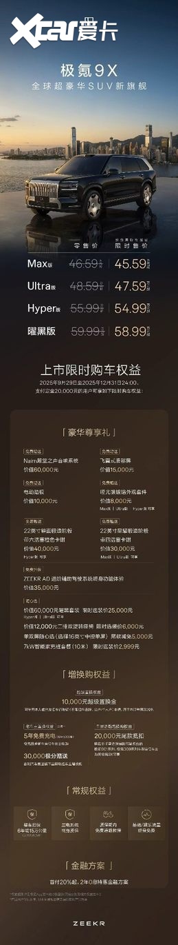 限时售价45.59万元起，新一代豪华旗舰SUV极氪9X正式上市