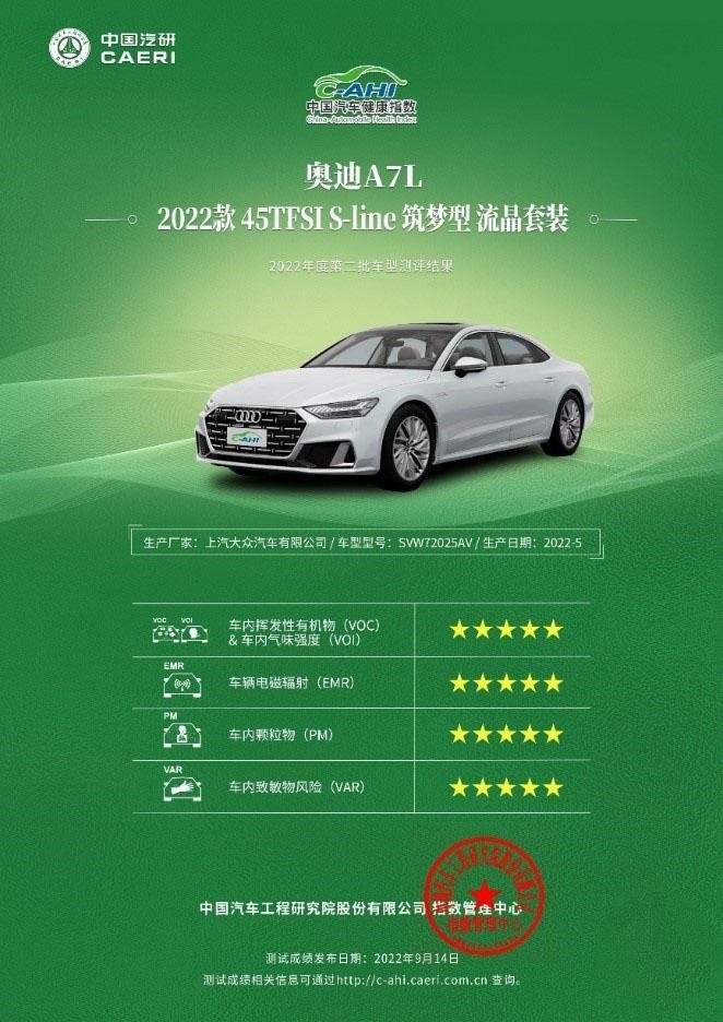 上汽奥迪A7L获C-IASI与中国汽车健康指数测评优秀成绩