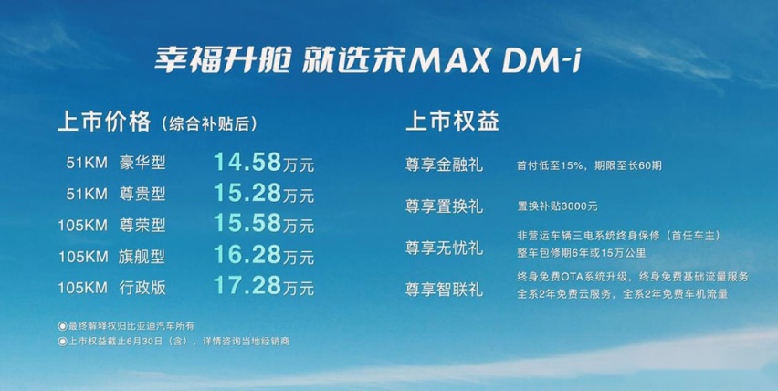 售价14.58万元起，比亚迪宋MAX DM-i正式上市