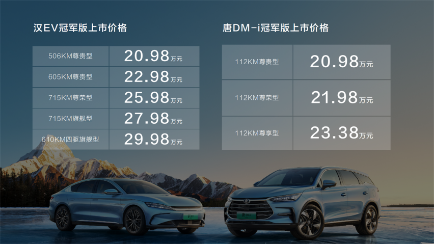 比亚迪汉唐冠军版正式上市，售价20.98~29.98万元