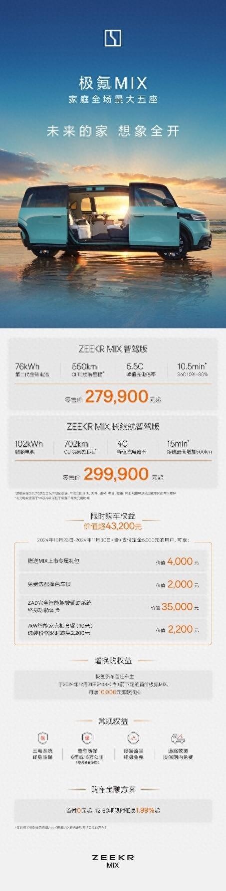 家庭全场景大五座 极氪MIX上市售价27.99万元起