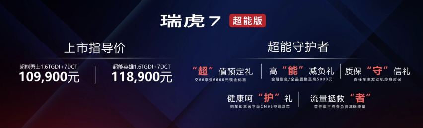 10.99万-11.89万元，鲲鹏动力加持，瑞虎7超能版上市