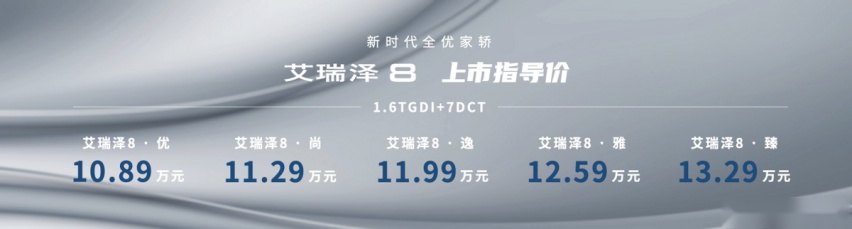 艾瑞泽8售10.89万起，1.6T、双外观，竞争星瑞、UNI-V
