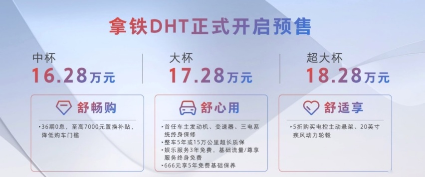魏牌拿铁DHT预售，16.28到18.28万元，搭载1.5T混动系统