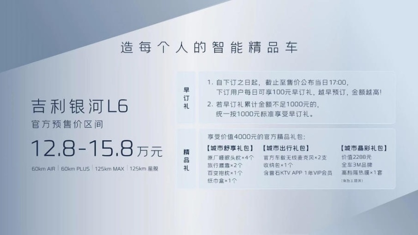 银河L6开启预售，上市前每天补偿客户100元