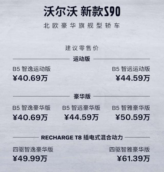 售价40.69万元起，沃尔沃新款S90焕新上市