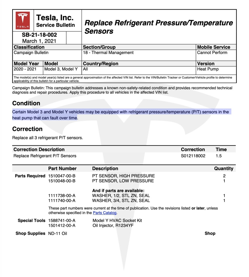 压力、温度传感器故障？Model 3/Y热泵空调或存质量问题