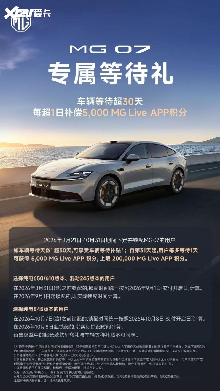 MG 07 公布排产计划：全力保交付，超期给补贴！