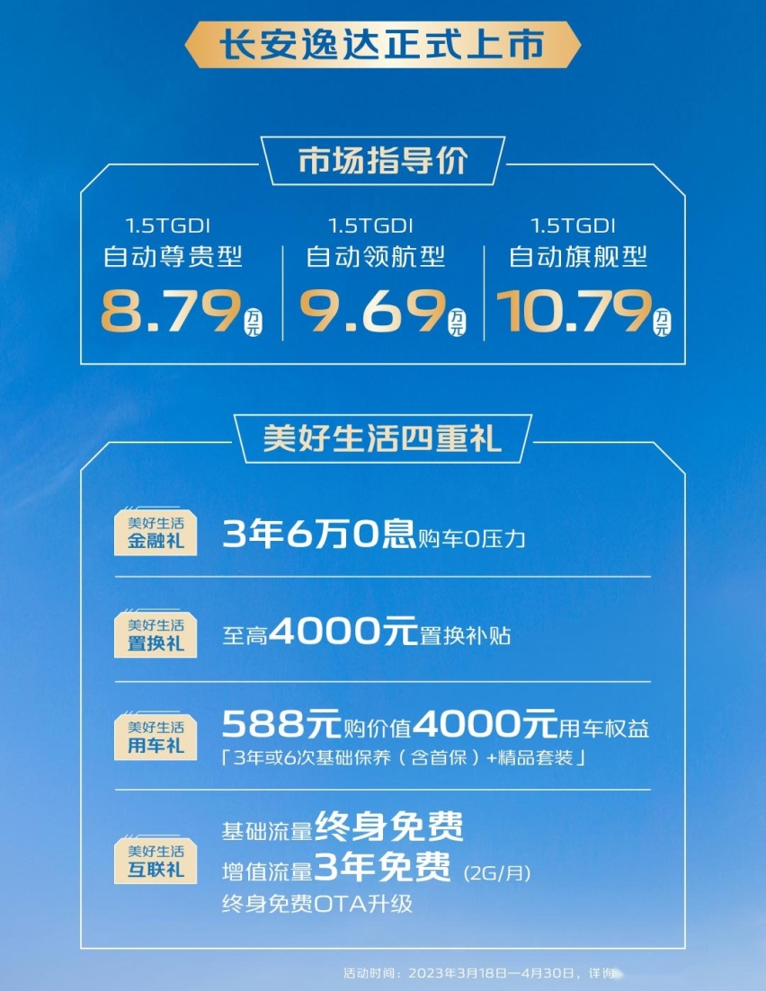售价8.79万元起，长安逸达正式上市