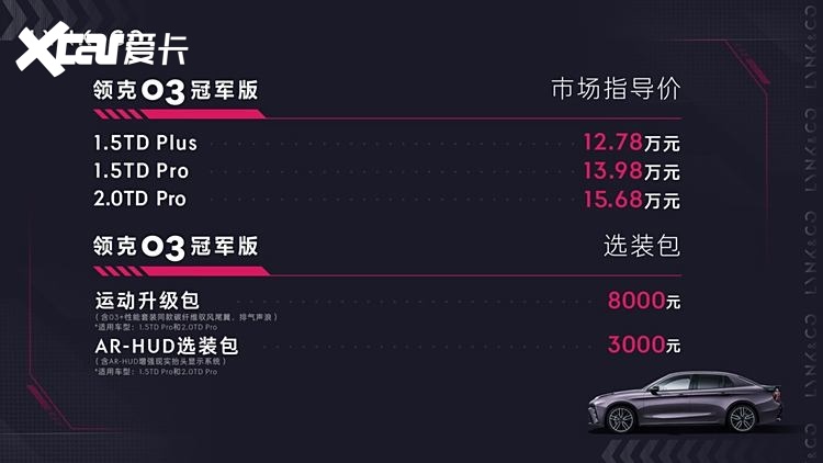 领克03冠军版正式上市 市场指导价12.78万元起