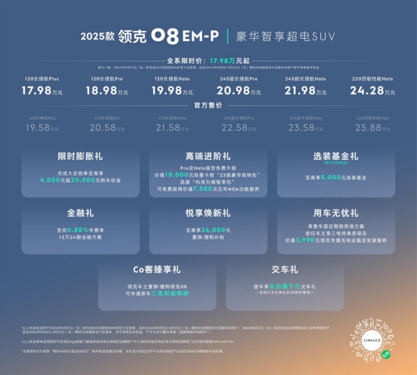 限时价17.98万元起 2025款领克08 EM-P正式上市