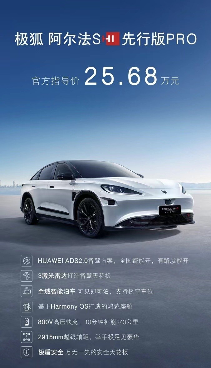 极狐阿尔法S先行版PRO让“高阶智驾”触手可及，优惠后售24.68万