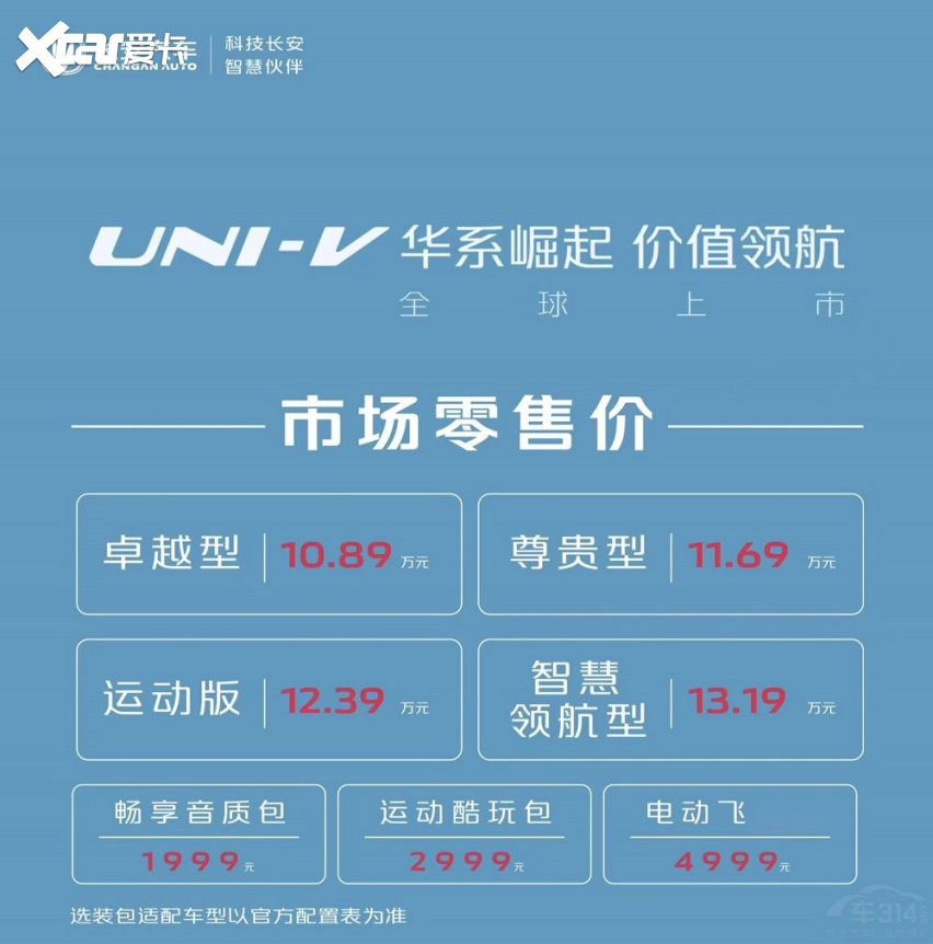 长安UNI-V正式上市，售价10.89-13.19万元