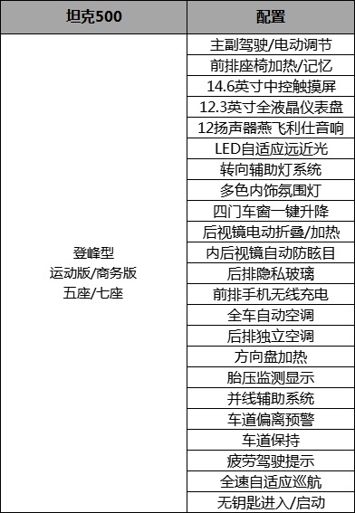 坦克500购车手册:定制版你随意,登峰版车型最值得买
