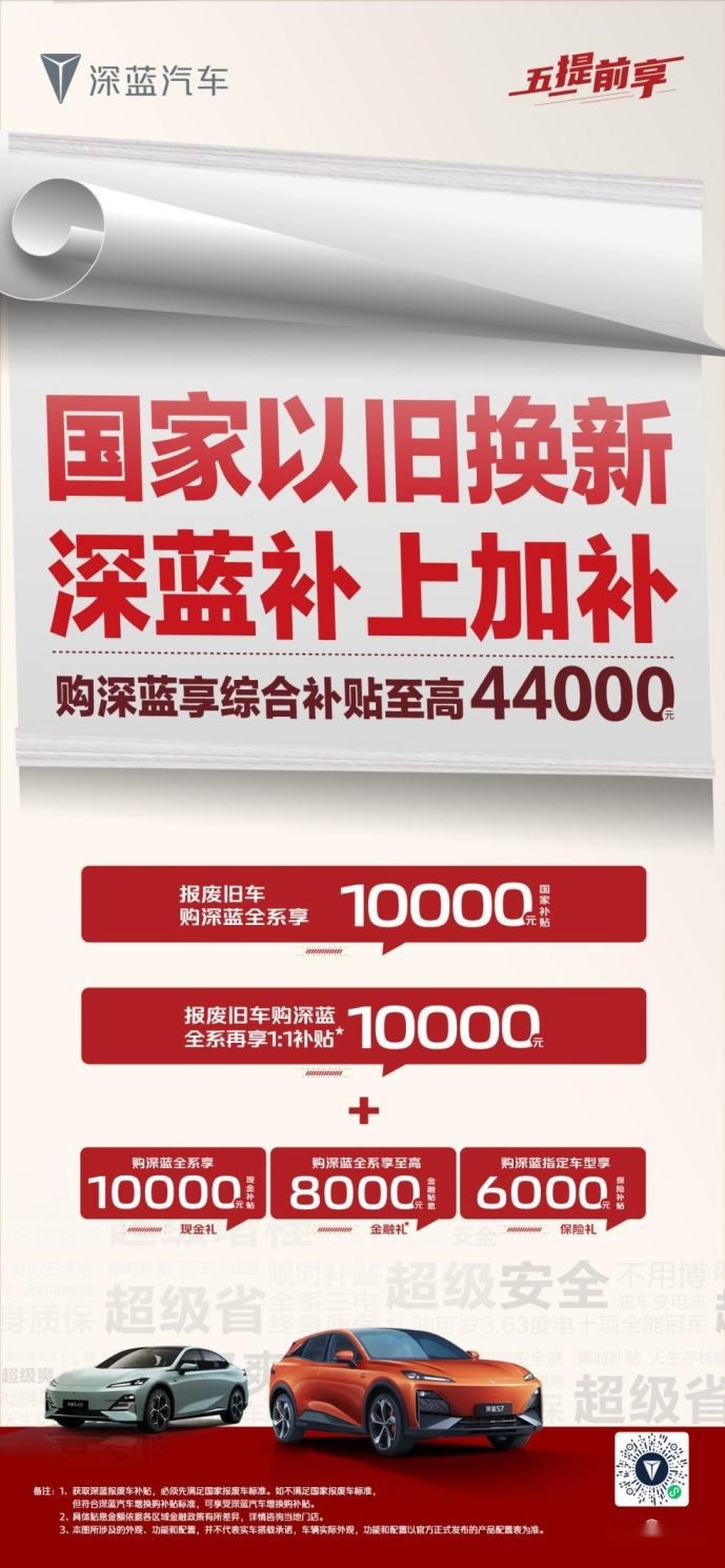 国家发布报废车补贴 深蓝跟进加码补贴10000元