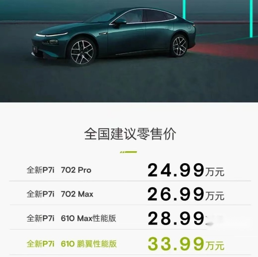 标配高阶驾驶辅助，全新P7i正式上市，24.99万元起