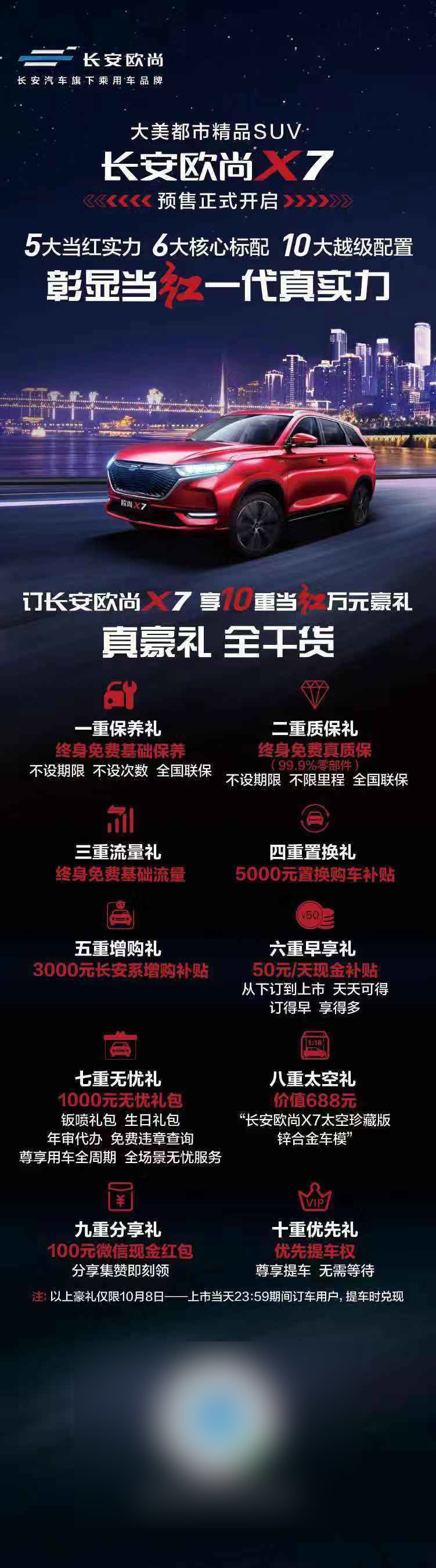 预售期间订车享终身免费基础保养及质保 长安欧尚X7正式预售