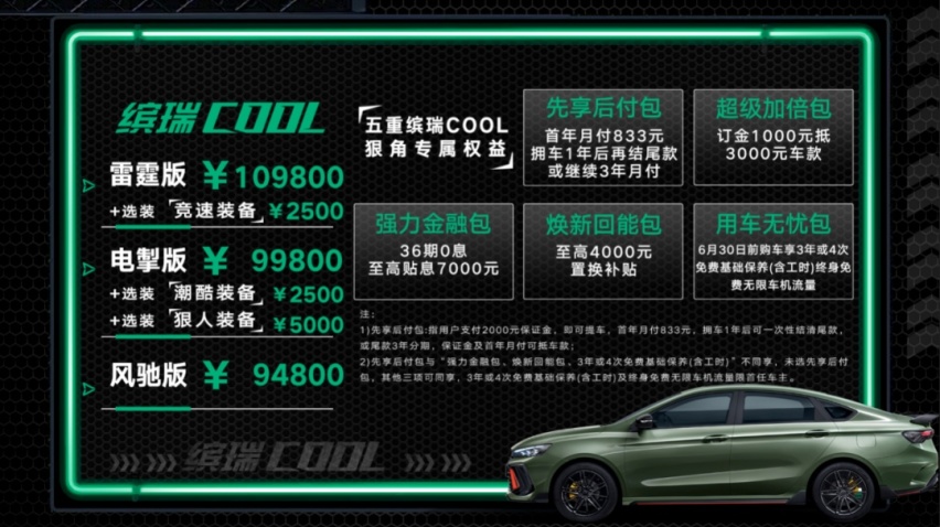 运动家轿动力第一梯队,吉利缤瑞COOL携雷神四缸动力上市!