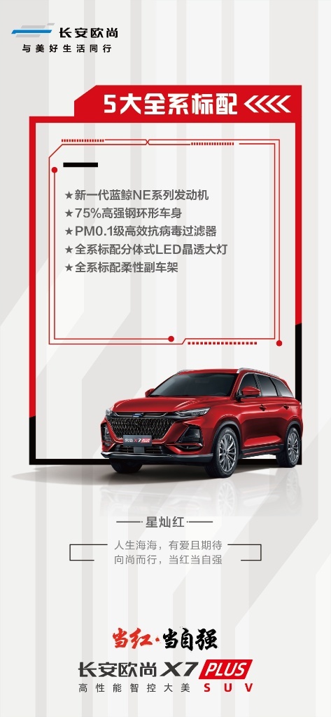 全新蓝鲸动力加持长安欧尚X7PLUS配置曝光，将于8月27日开启预售