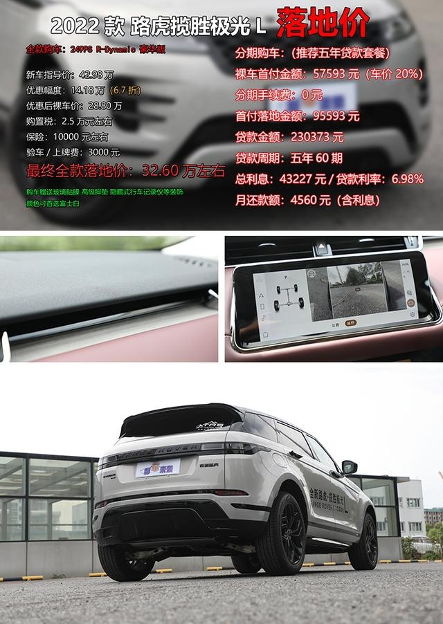 新车全系狂打6.7折？中高配32.6万能落地，奇瑞路虎揽胜极光L导购