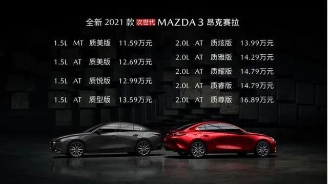 配置升级，新款马自达3昂克赛拉11.59万元起售