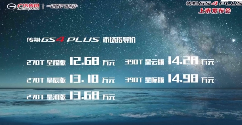  售12.68万元起，广汽传祺GS4 PLUS正式上市