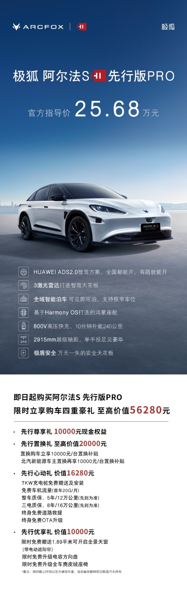 极狐阿尔法S先行版PRO售价25.68万，让“高阶智驾”触手可及