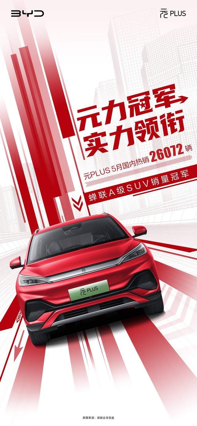 A级纯电SUV十五连冠！元PLUS国内热销26072辆，续写销量传奇！