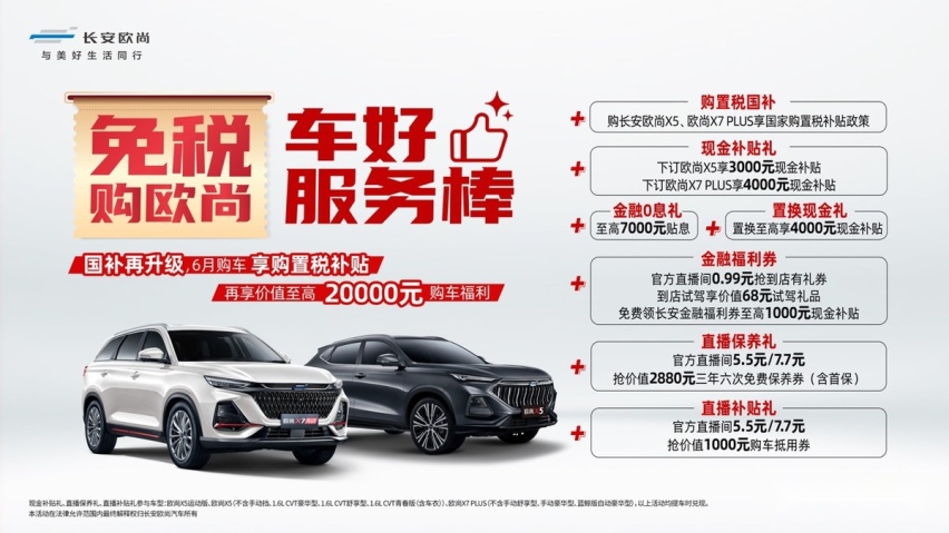 国补再升级！6月购欧尚汽车享购置税补贴，再享至高20000元福利