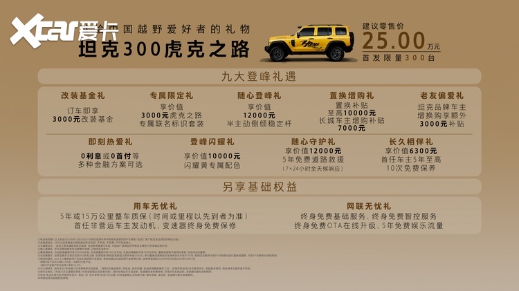 限量300台!坦克300虎克之路上市,原厂硬桥瞄准极限越野