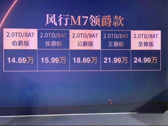 售14.69万元起，东风风行M7领爵款正式上市