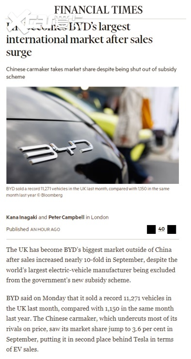 比亚迪海外销量再突破：单一市场月销破万！在英国完成“逆袭”