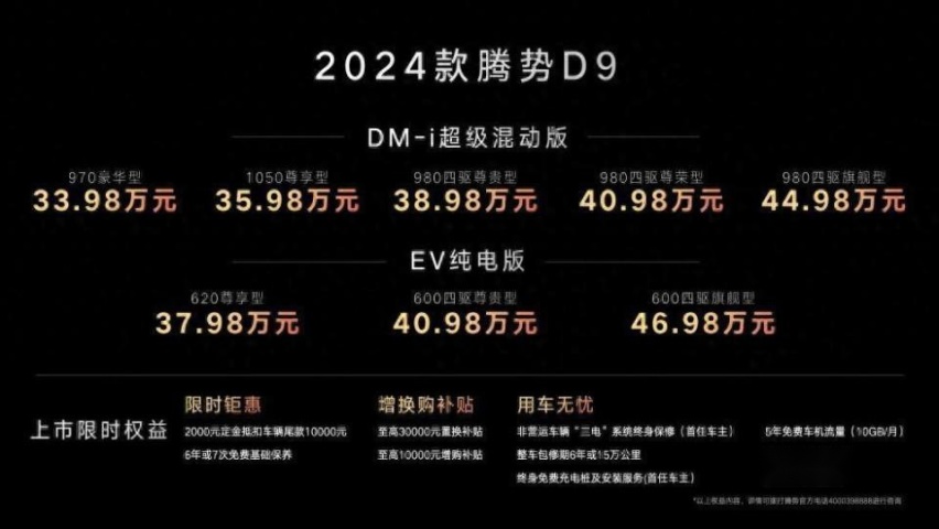 2024款腾势D9正式上市，售价33.98万起，销冠MPV增配不增价