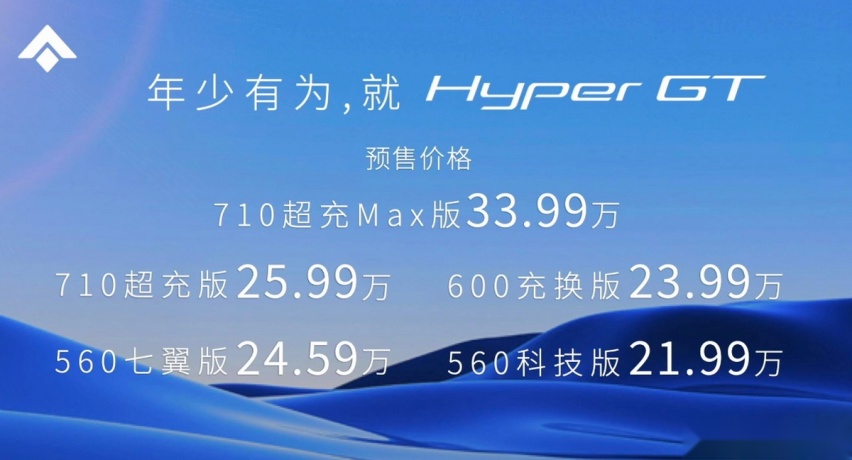 4秒级纯电超跑 埃安Hyper GT开启预售 预售价21.99万起