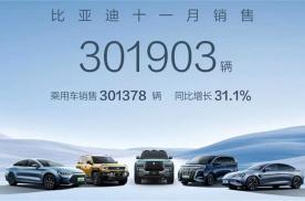 比亚迪11月销量301903辆，其中仰望408台，豹5月销626台