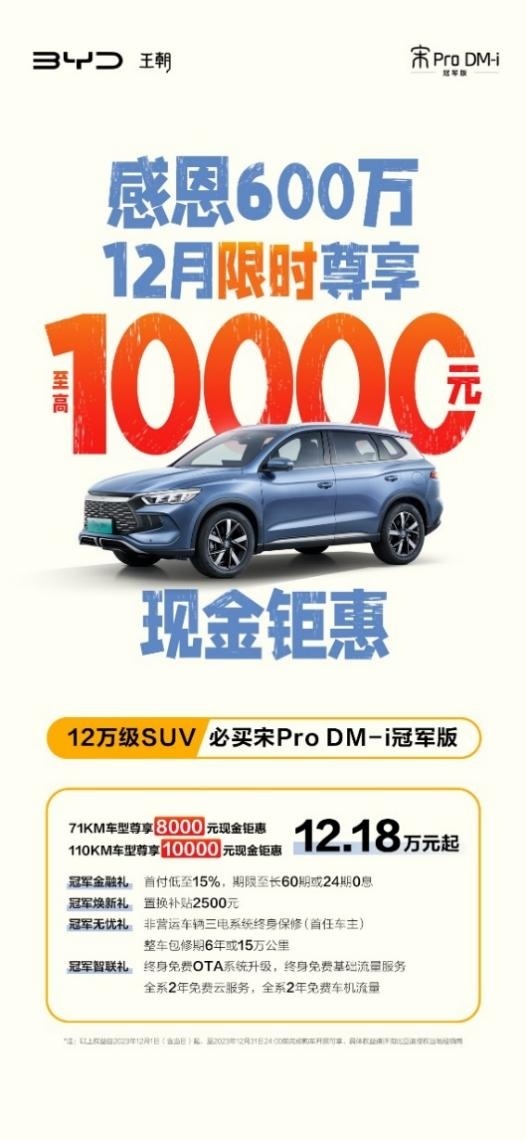 年终最后一波！12.18万元起，宋Pro DM-i冠军版决战合资燃油！