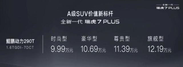 不用10万！超大双联屏+智驾辅助，新款瑞虎7 PLUS售9.99万起