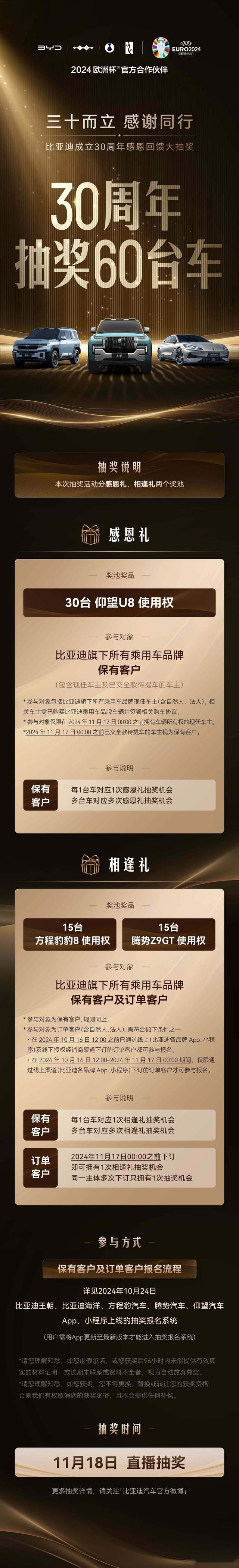 海洋车主狂喜 比亚迪30周年抽U8使用权