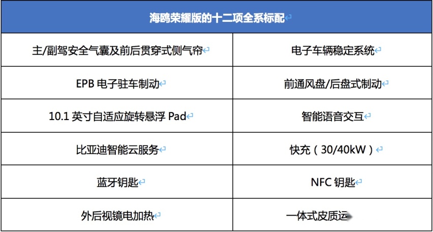 12项全系标配, 海鸥荣耀版上市，6.98万起售