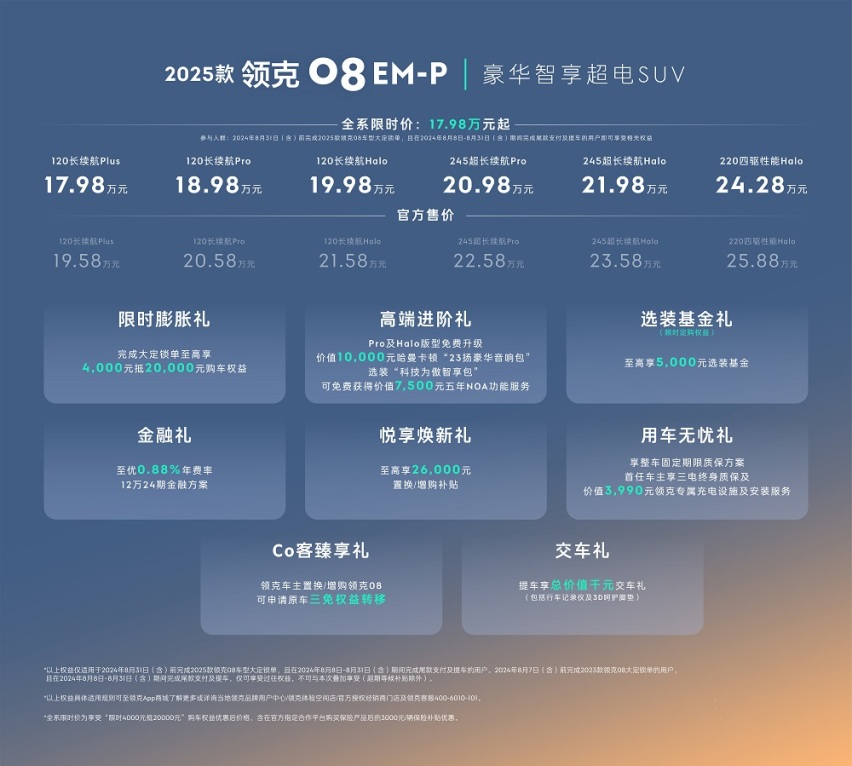 2025款领克08 EM-P上市，限时价17.98万元起