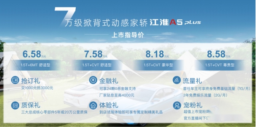 7万元级掀背式动感家轿 江淮A5 PLUS正式上市