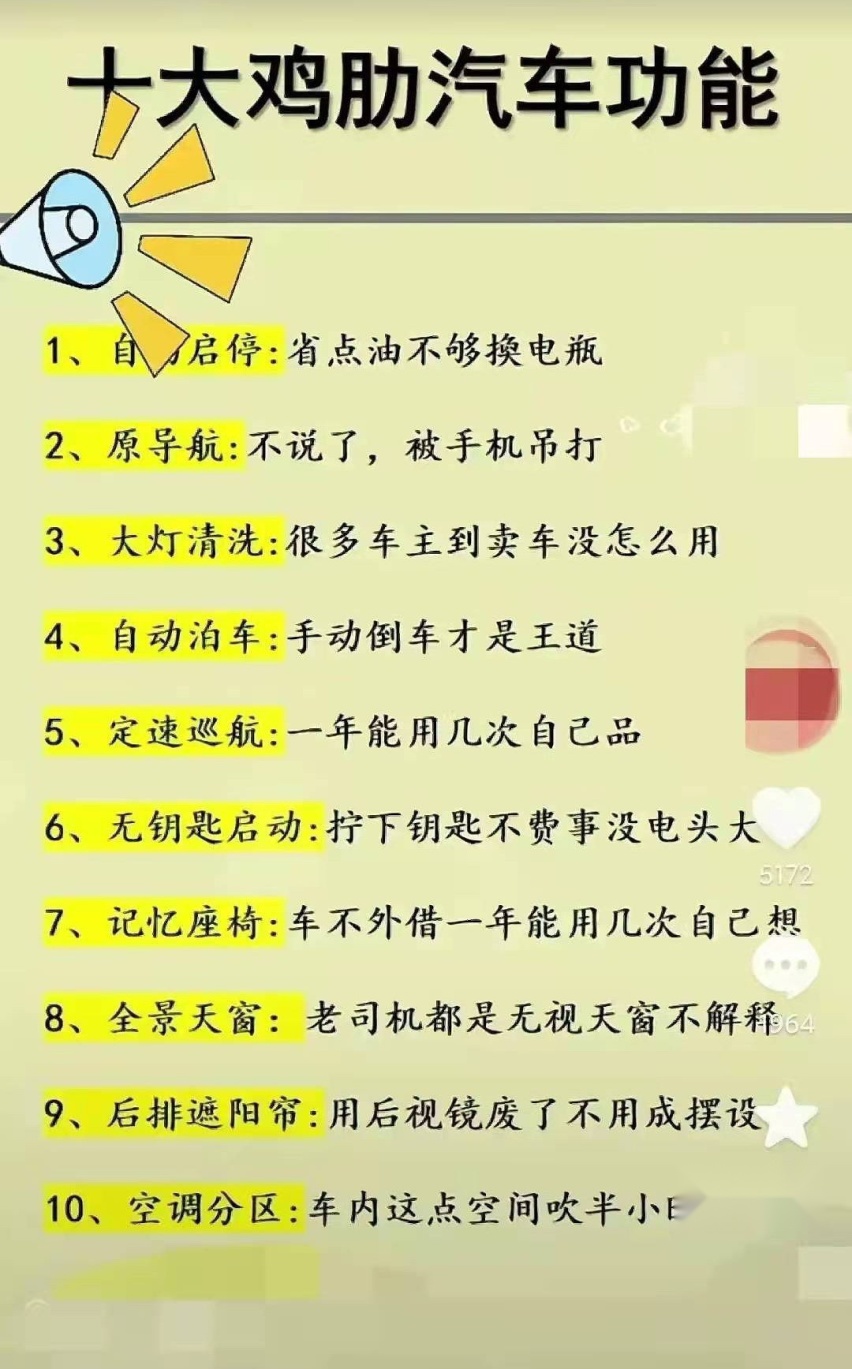 这些汽车功能看着花哨，实则用处不大，买车时擦亮眼省大钱