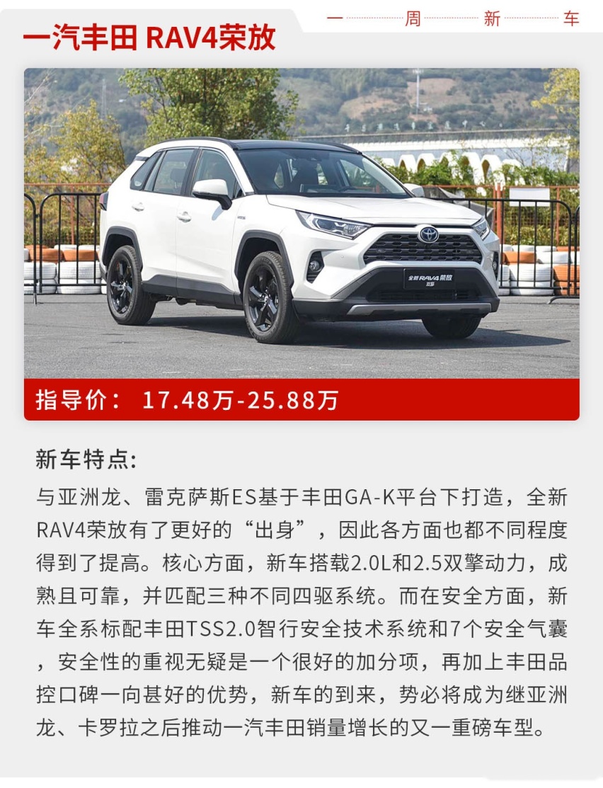 RAV4荣放/奥迪Q8领衔，6到100万都有，本周新车看它们