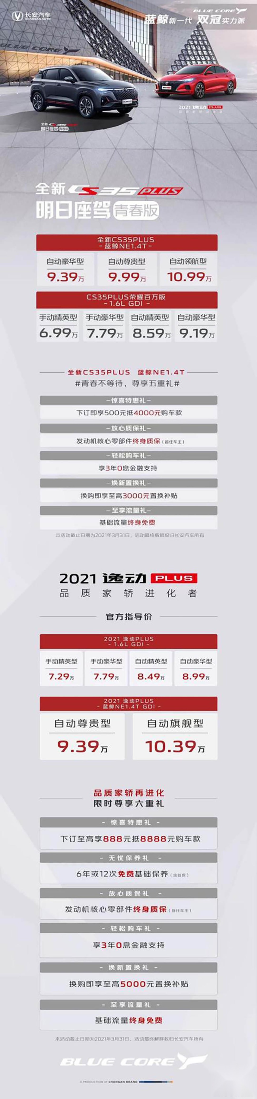 全新CS35PLUS/逸动PLUS同上市售6.99万起