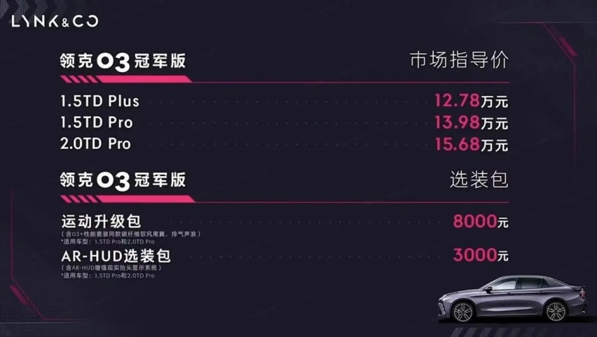 12.78万起！领克03冠军版正式上市，新增碳纤维尾翼