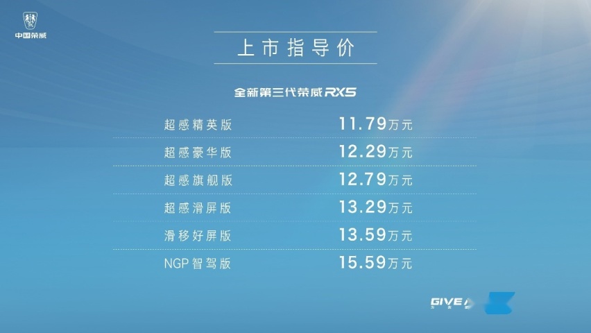 珠峰架构发布 全新第三代荣威RX5/超混eRX5正式上市