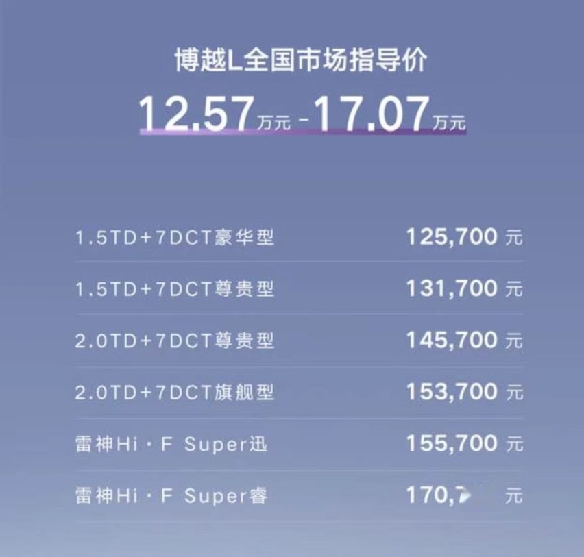 标配多项智能配置，博越L正式上市，售价12.57-12.07万