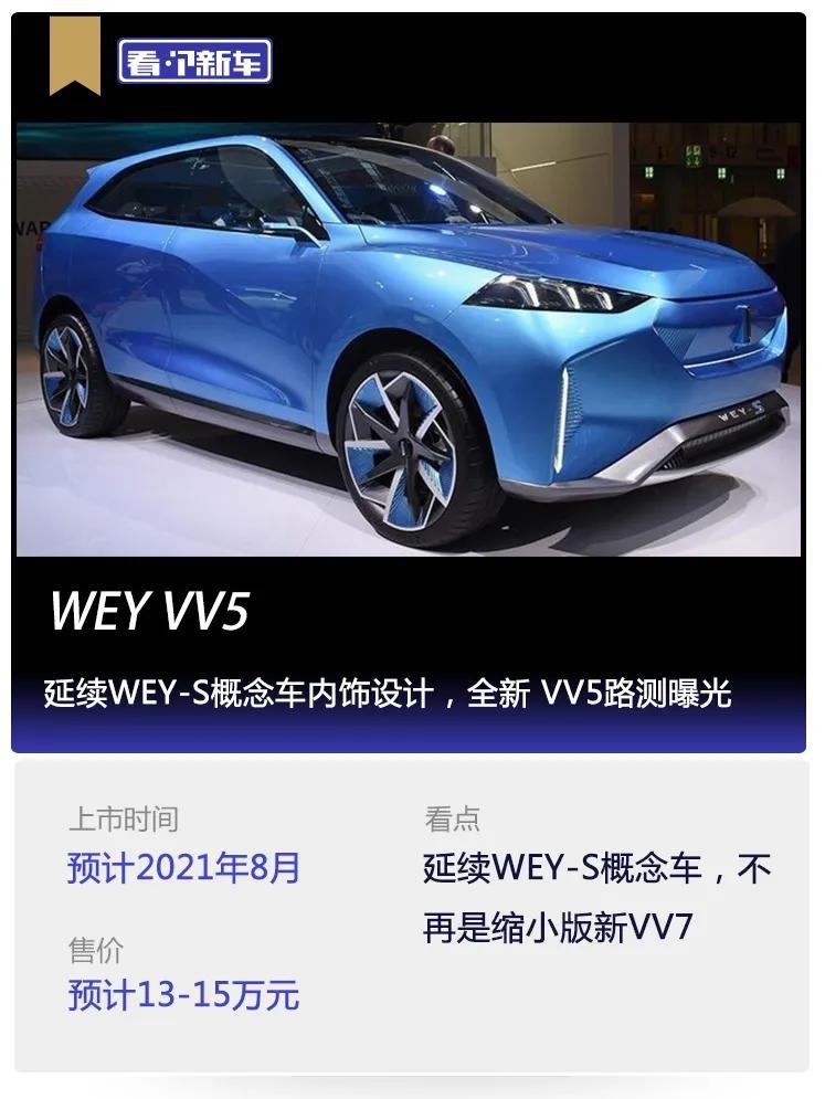 看个新车丨延续WEY-S概念车内饰设计，全新 VV5路测曝光